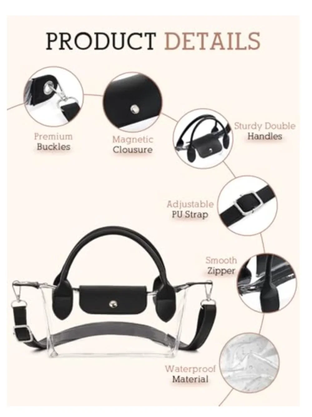 Clear Crossbody Bag Stadium Approved PVC Transparent Handbag